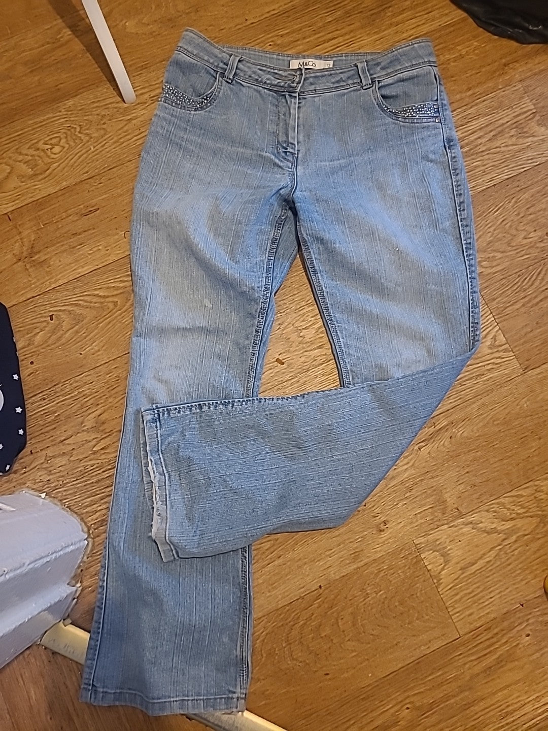 Ladies M&Co Size 12 Denim Jeans With Diamonte On Pocket