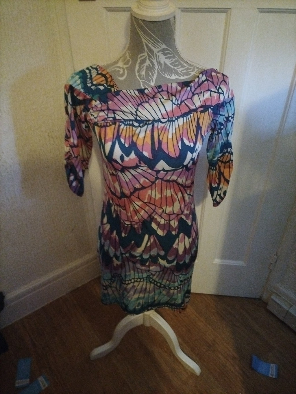 Ladies Next Size 8 Multi Coloured Mid Sleeved Short Dress