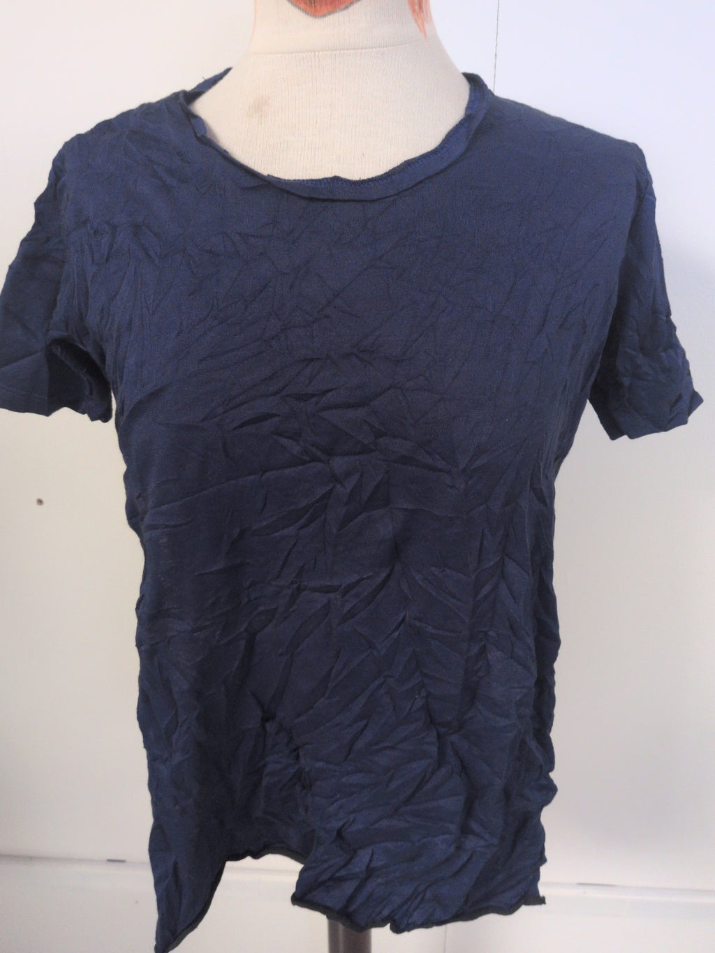 Ladies Cheap Monday Size XS Dark Blue Split Sides Short Sleeve T-shirt