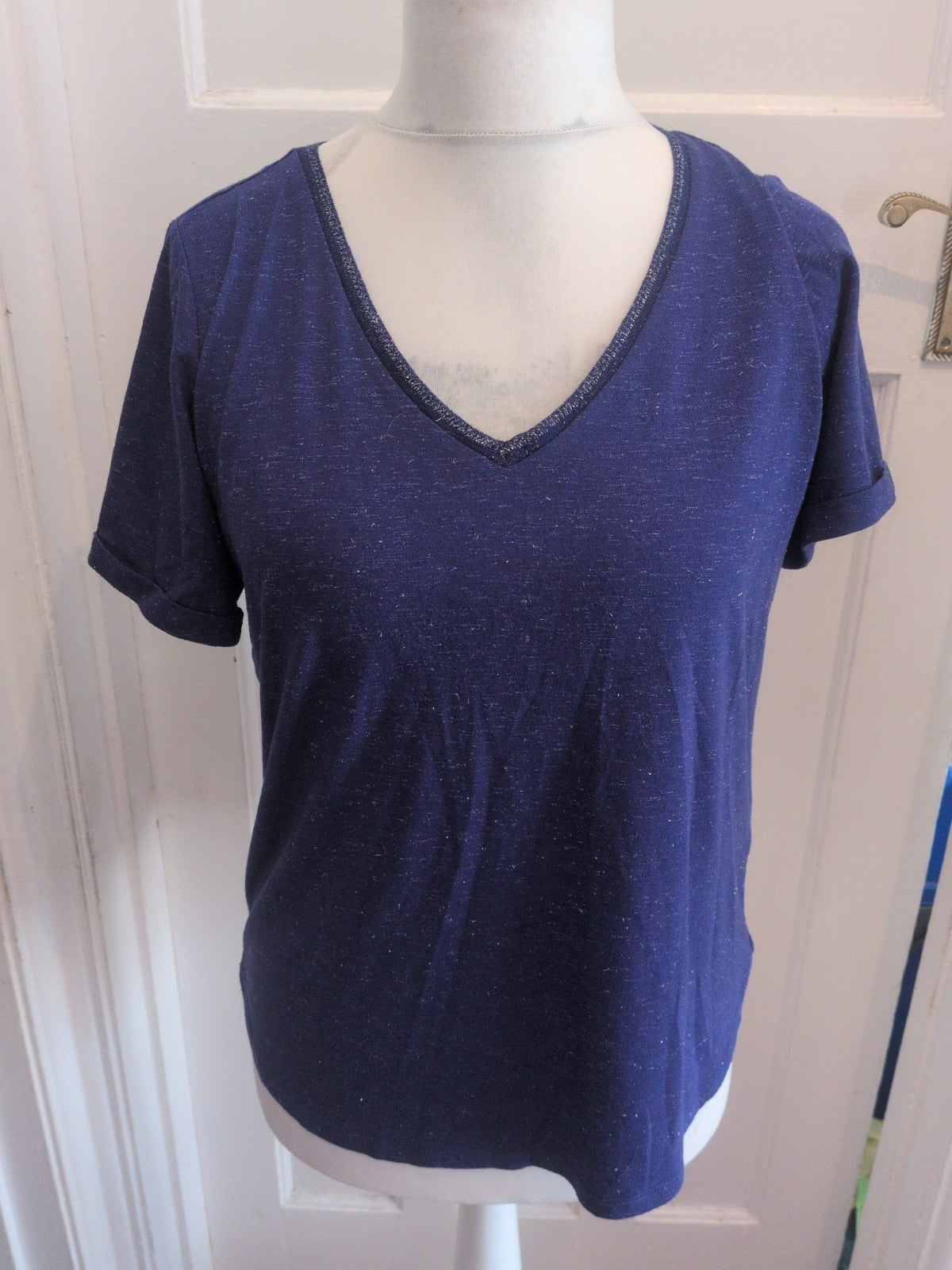 Ladies MONSOON size 14 V Neck Sparkly Purple/blue Top Free Delivery