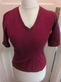 Medium Dark Red Short Sleeve T-shirt V Neck