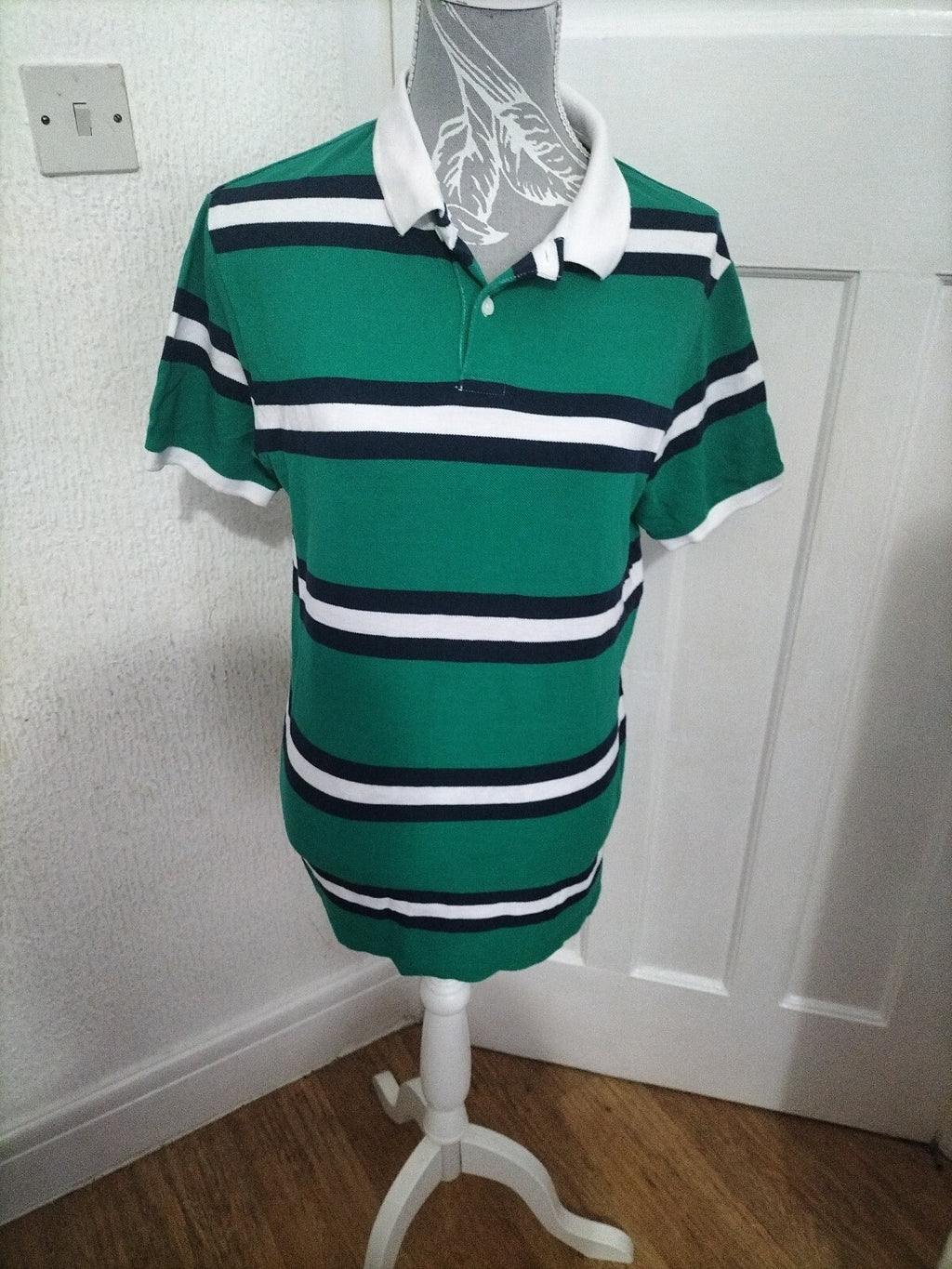 Mens Primark Small Green Striped Polo