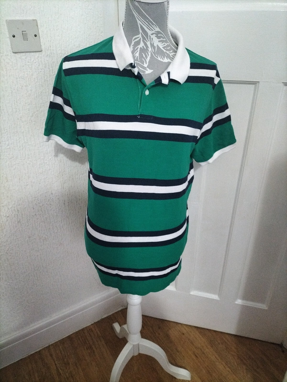 Mens Primark Small Green Striped Polo
