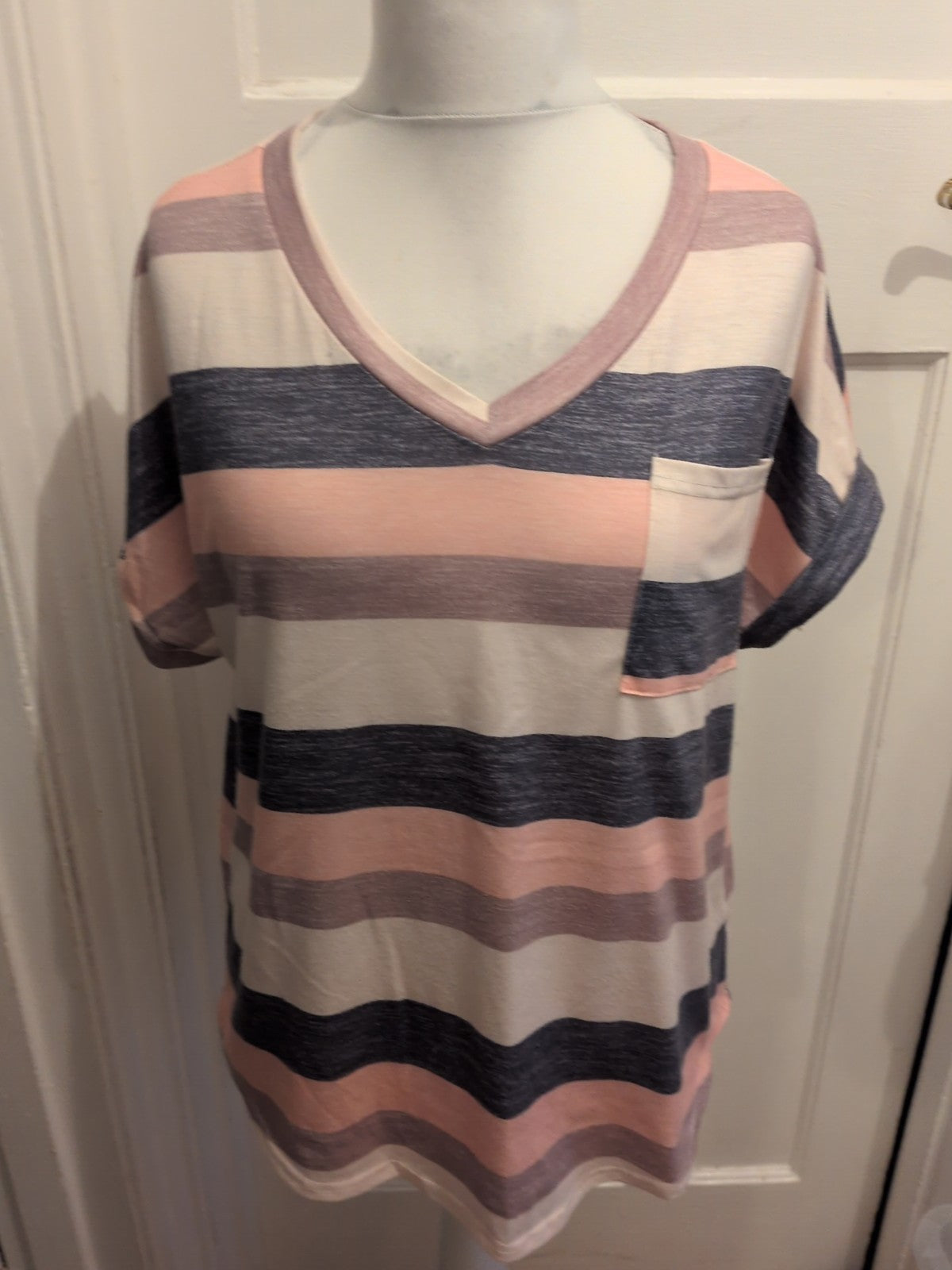 Shein XL Striped Short Sleeve T-shirt Multicoloured