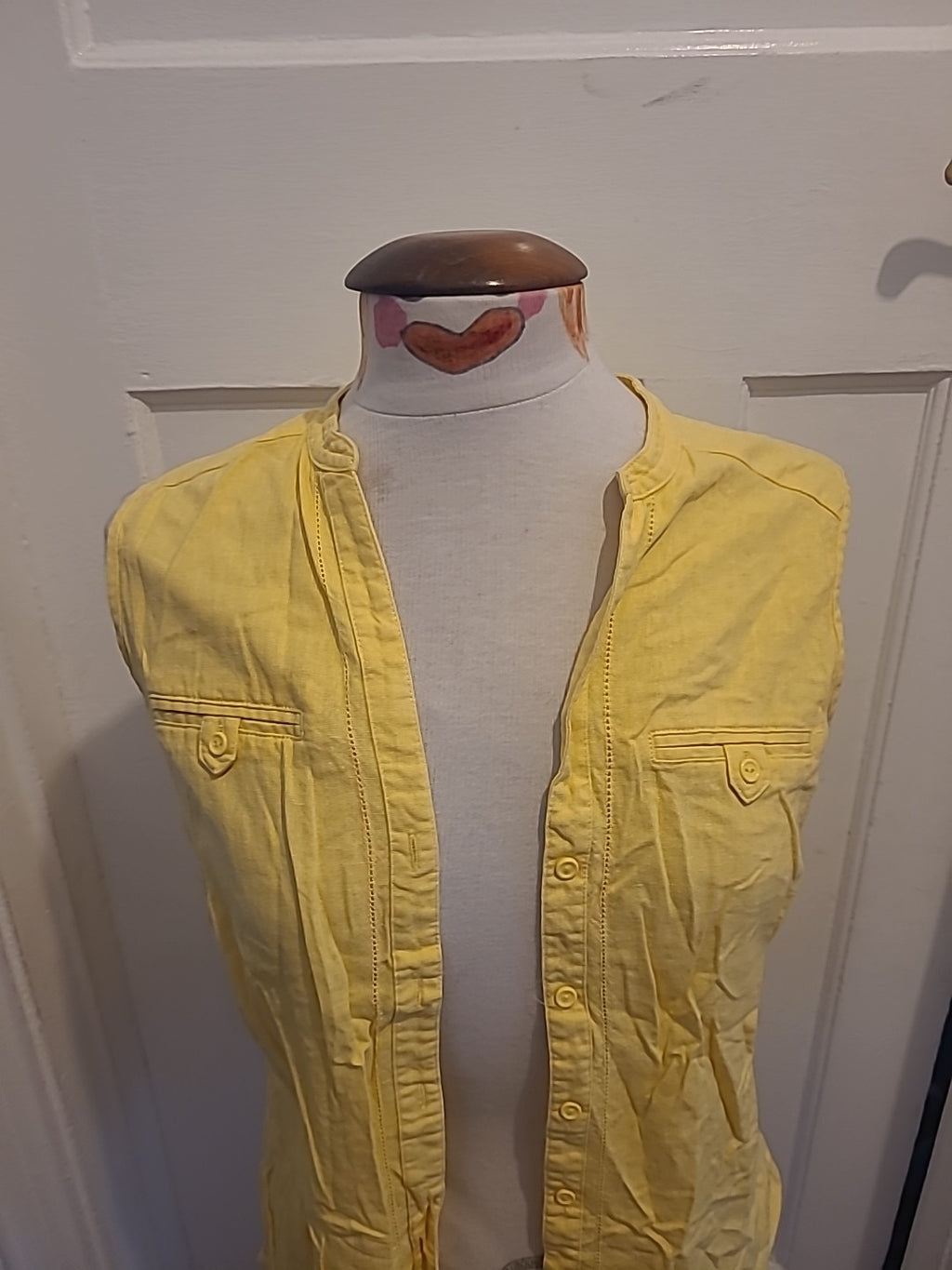 Ladies Papaya Size 12 Yellow Sleeveless Cardigan Linen Style