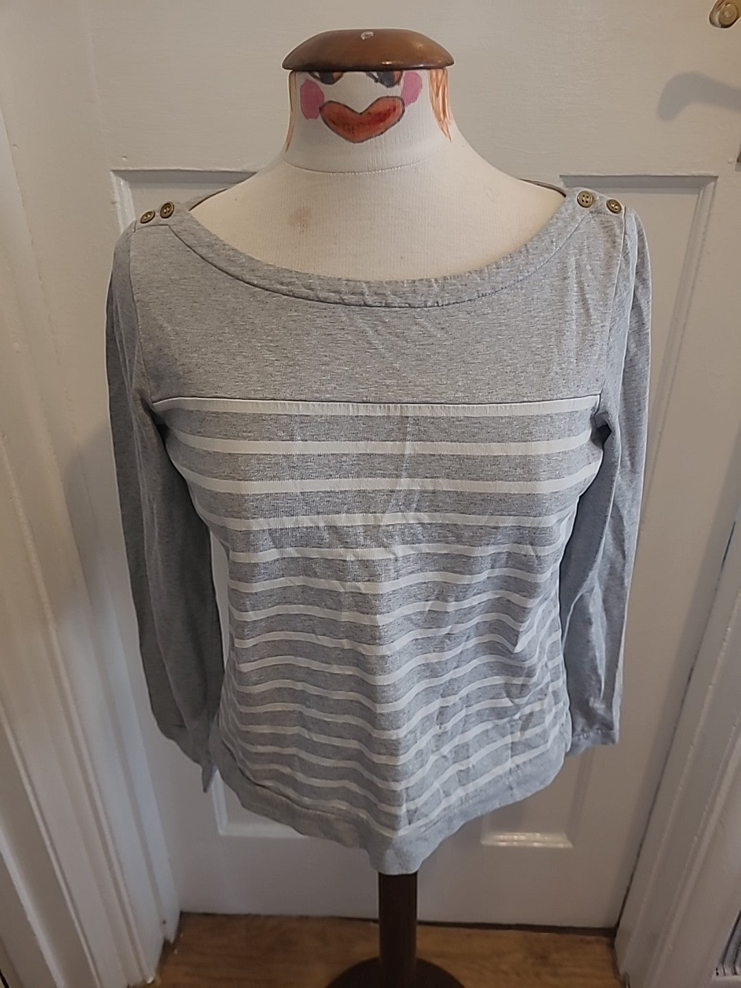 Ladies Nw3 Size Small Grey White Striped Long Sleeved Tshirt
