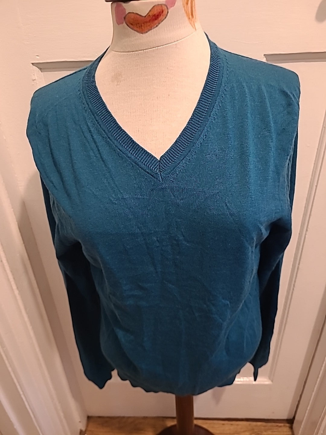 Mens Jack Stuart Size Small Teal Green V Neck Pullover Jumper Lightweight