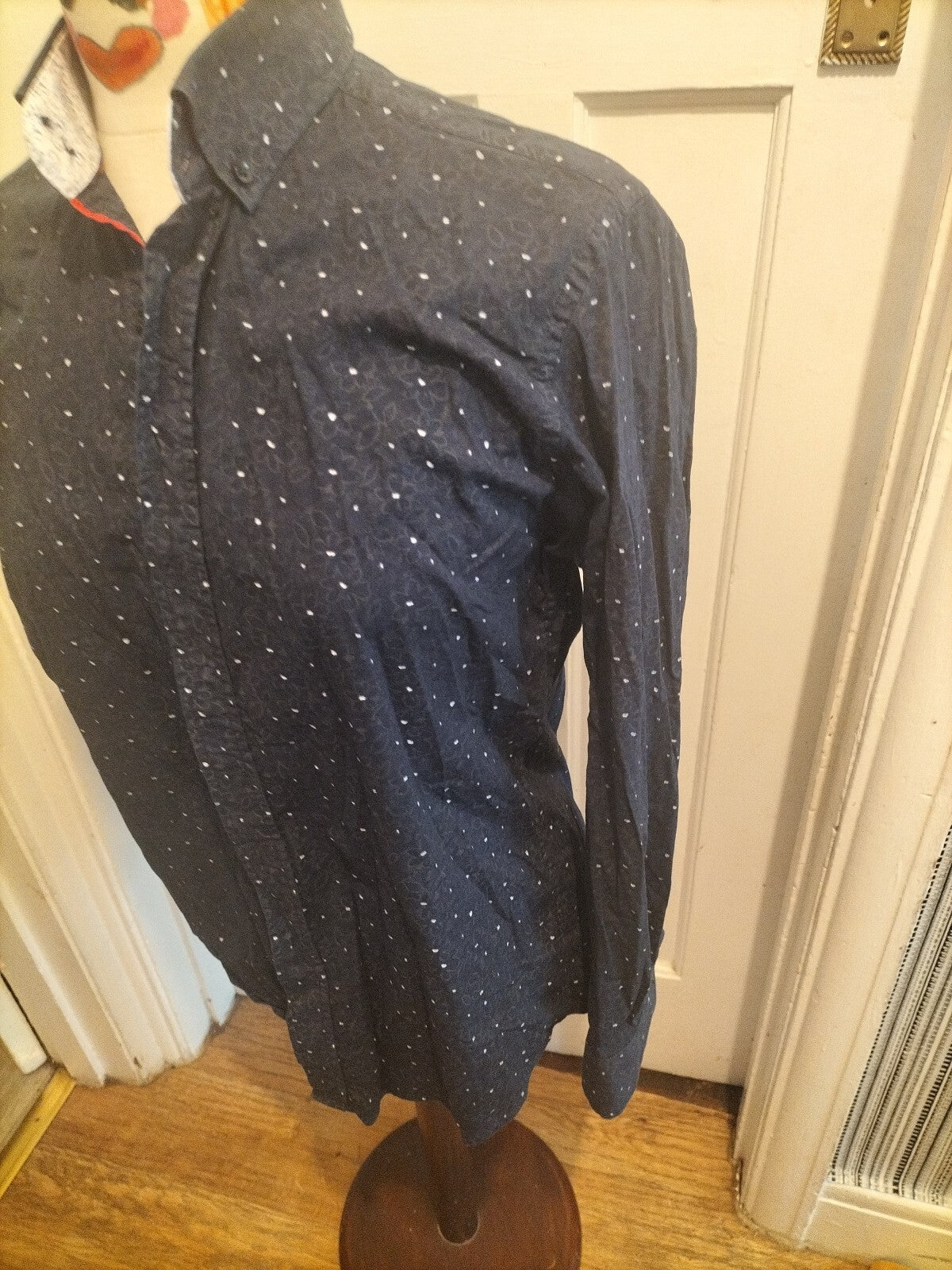 Mens Guide London Medium Navy Detailed Long Sleeved Shirt