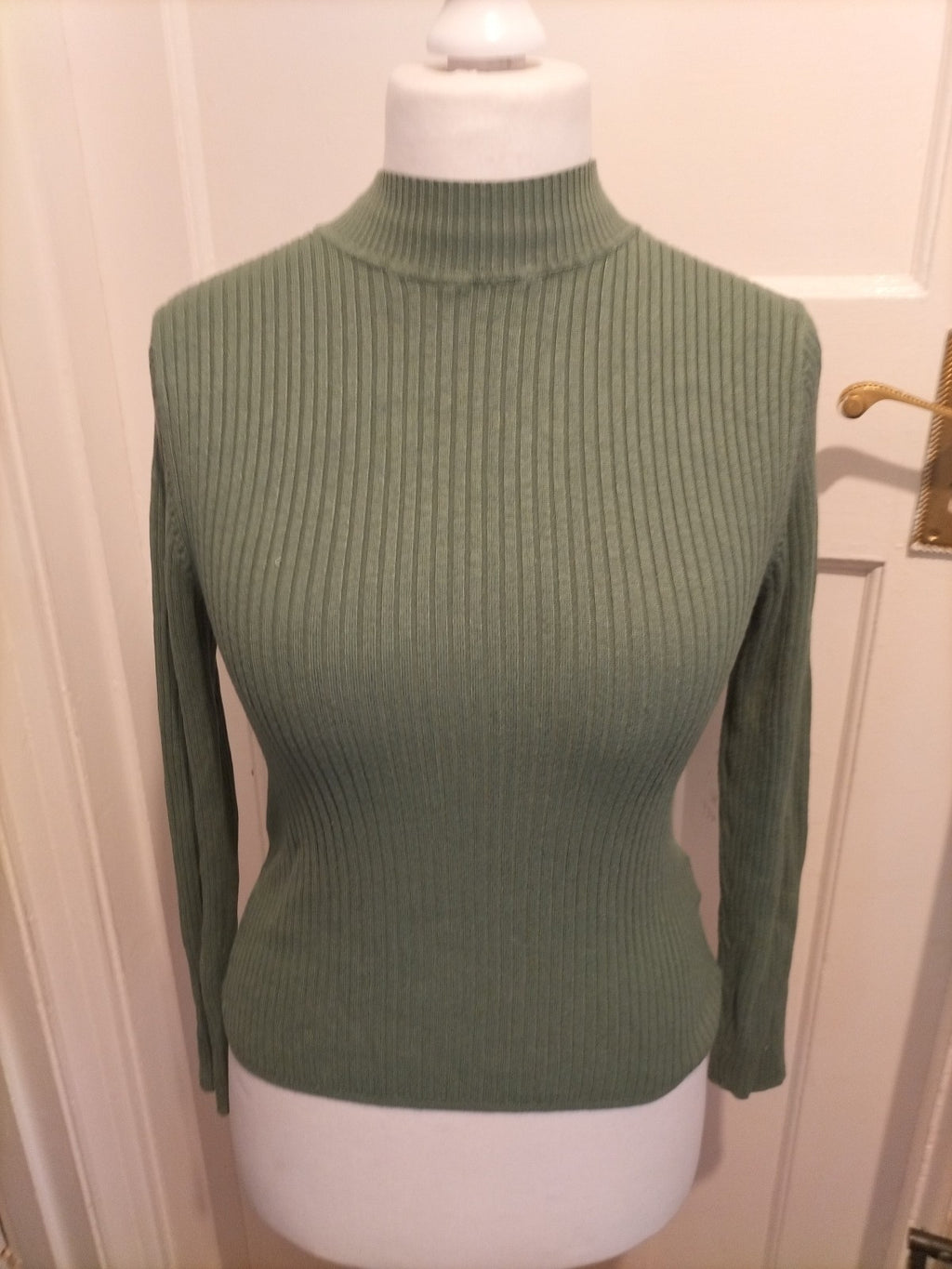 Ladies Sage Green Jumper Size Small Primark Ribbed