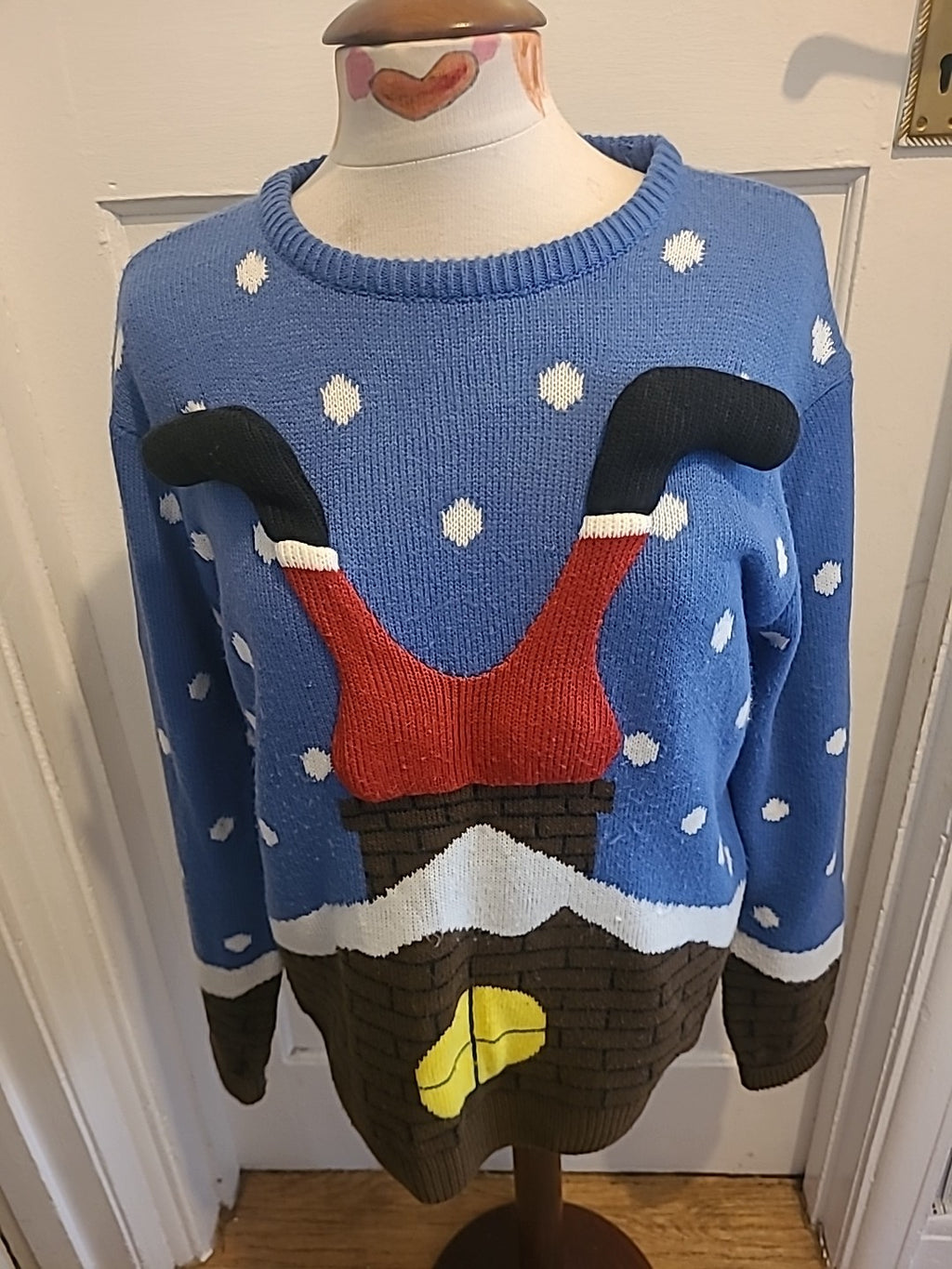 Mens Primark Size Large Blue/Brown/White Christmas Pullover Jumper