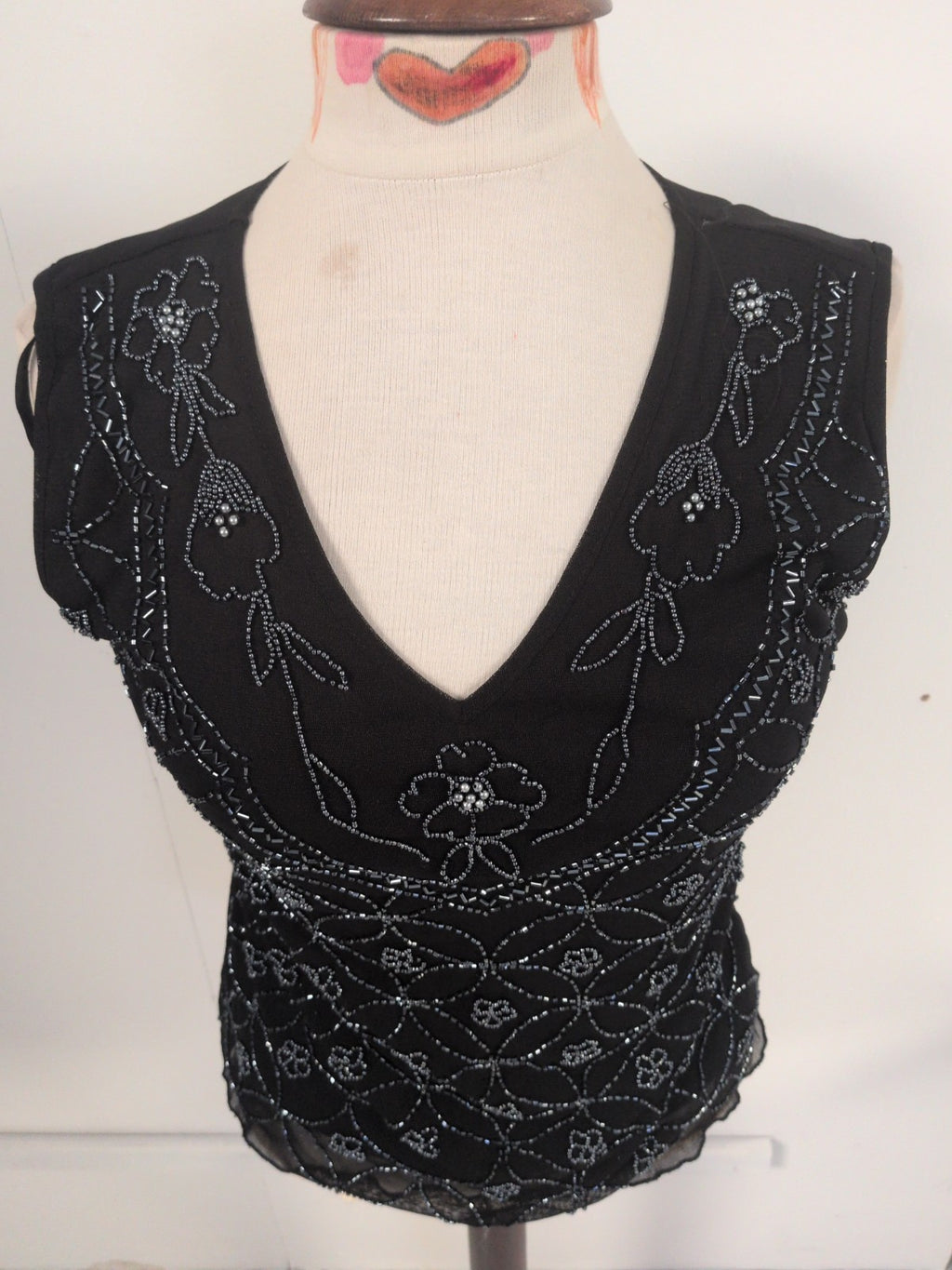 Roman Small Black V Beck Lined Sleeveless Blouse