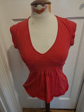 Ladies Zara Size M Red Short Sleeved V Neck Blouse