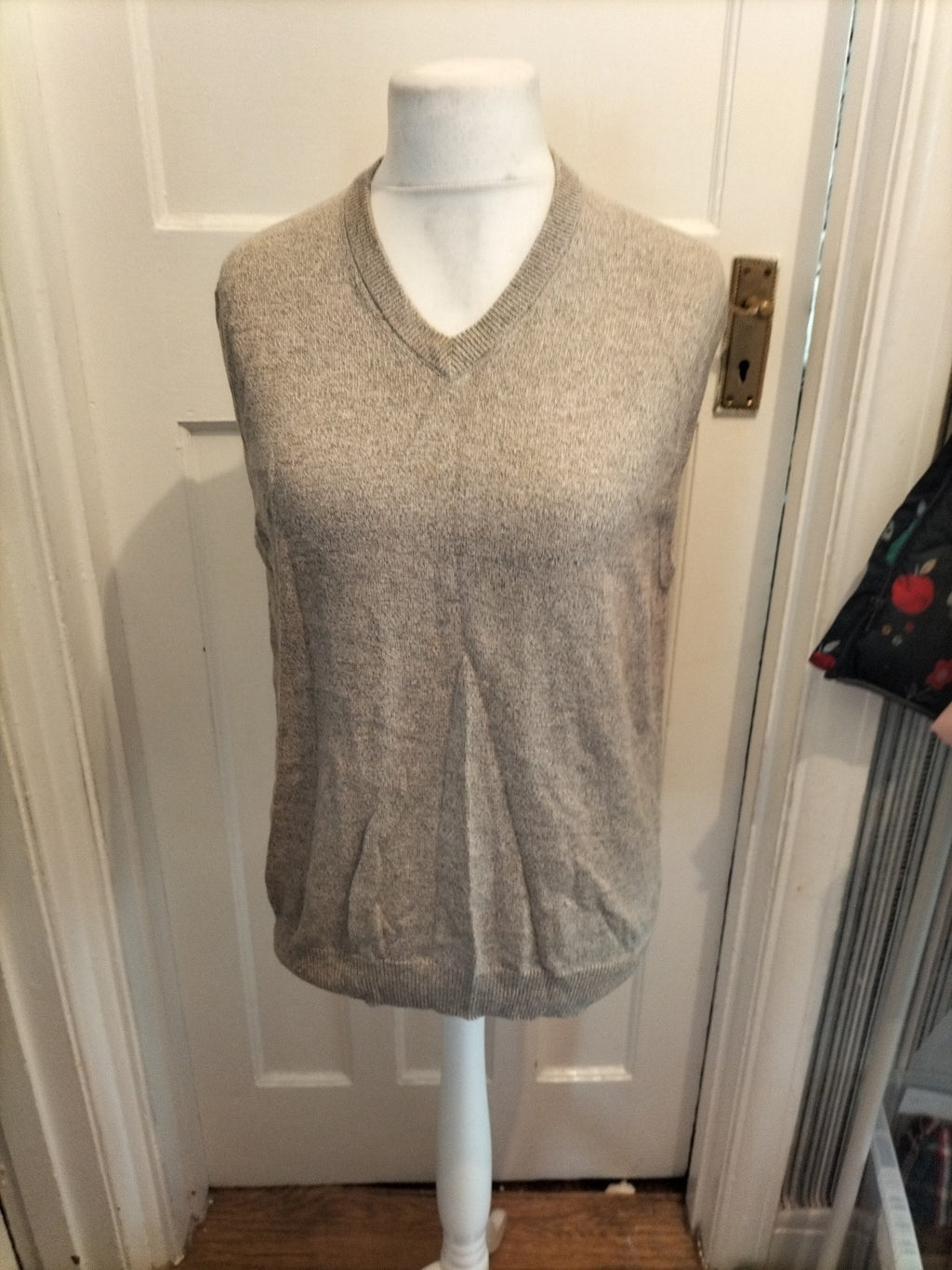 Mens Marks And Spencer Pure Cotton Size Medium Light Grey Sleeveless V-neck...