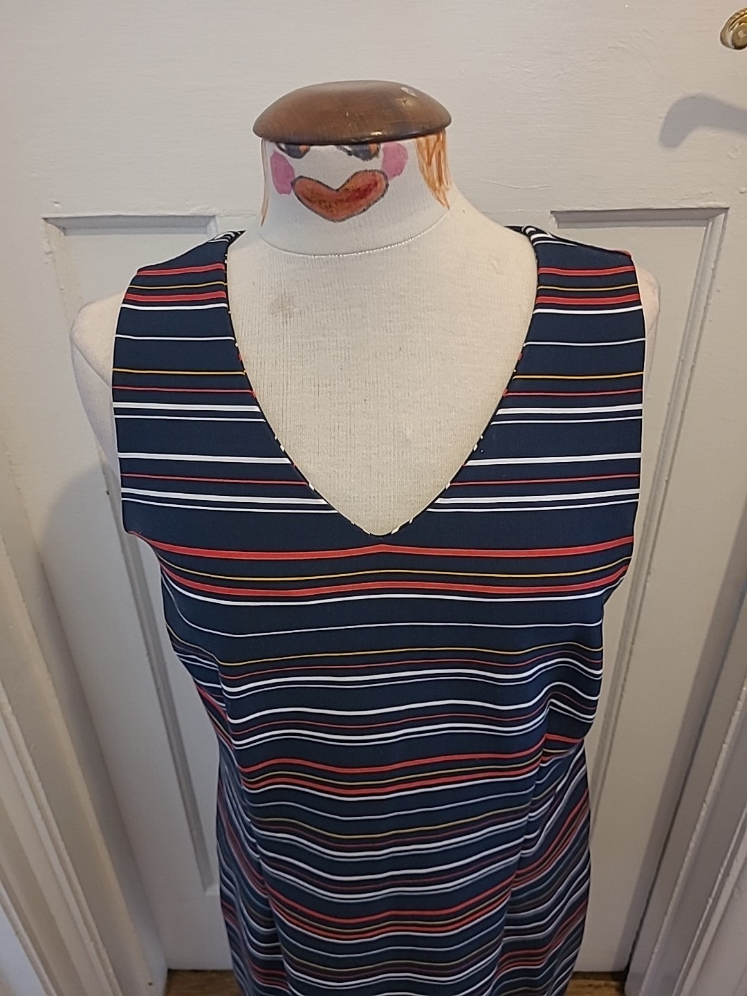 Ladies Tu Size 14 Navy With Multi Striped Sleeveless Dress