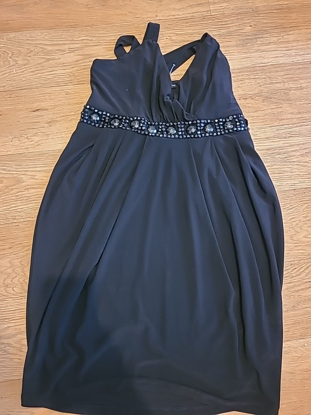 Ladies Primark Size 14 Black Diamonte Sleeveless Dress