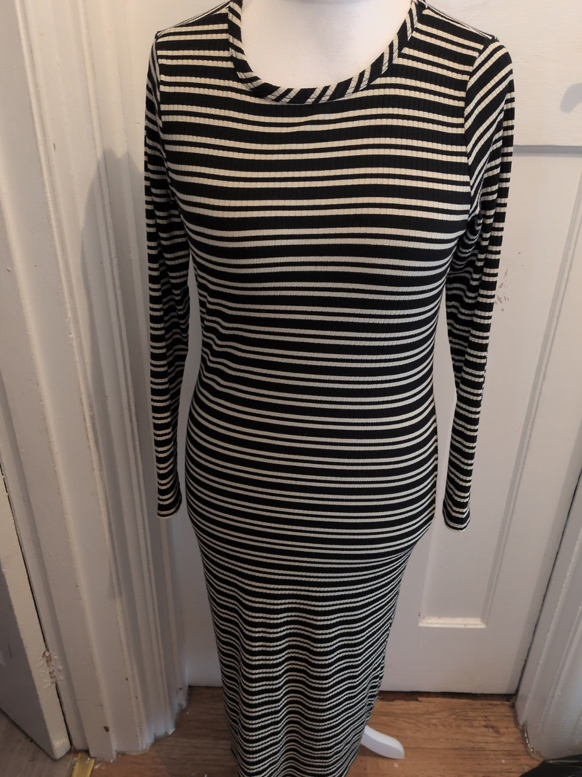 Ladies Long Stretchy Dress George Size 14 Cream/black Striped Free Delivery