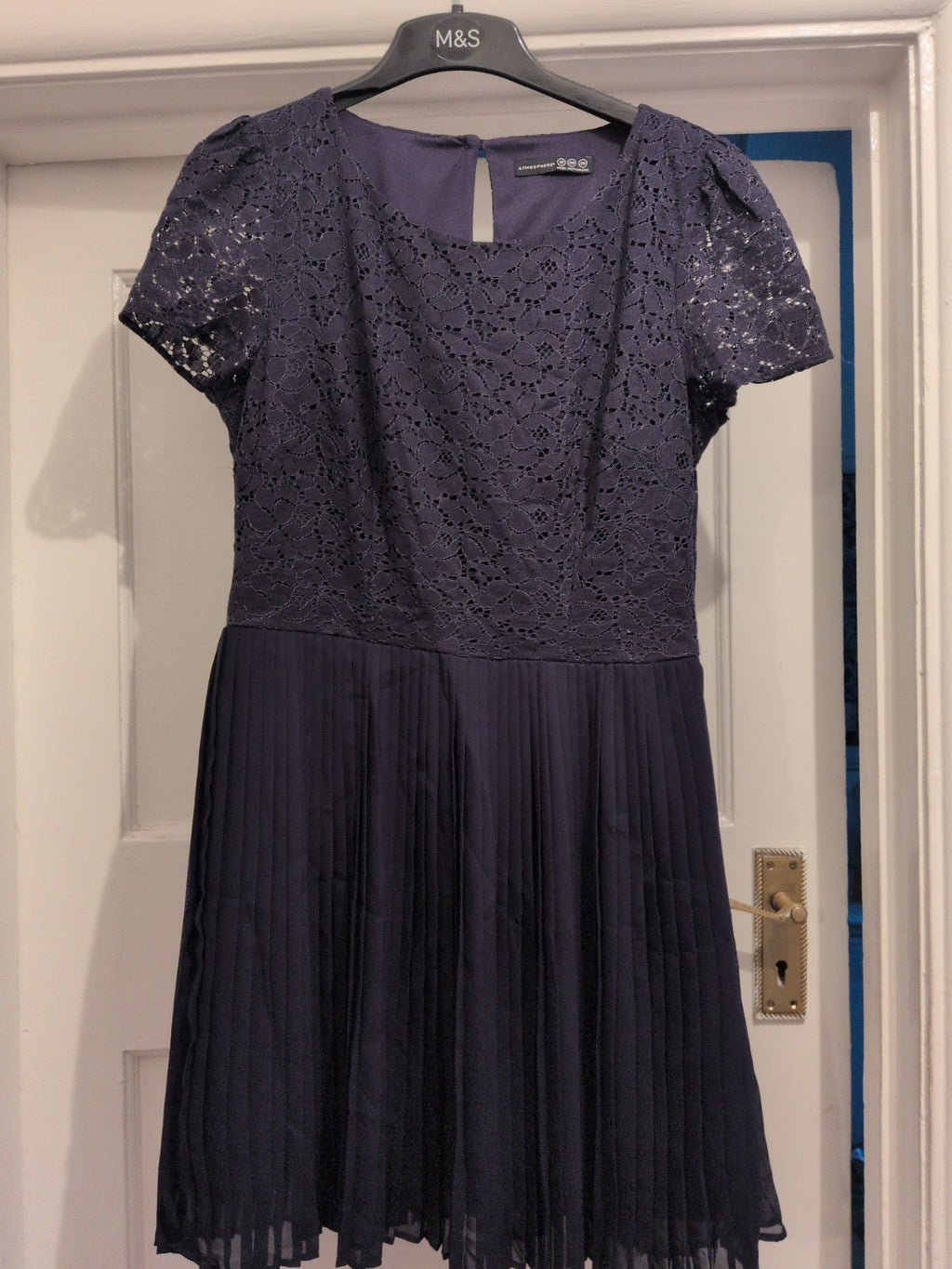 Primark 12 Navy Crinkle Flare Short Sleeve Dress