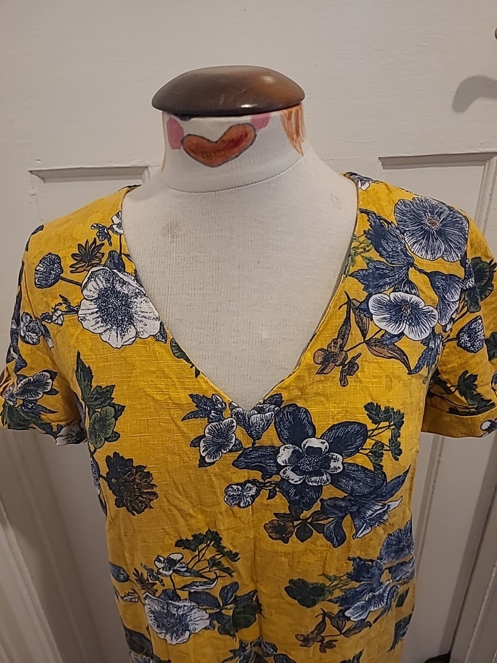 Ladies Next Size 8 Yellow Grey Floral Short Sleeved Dress