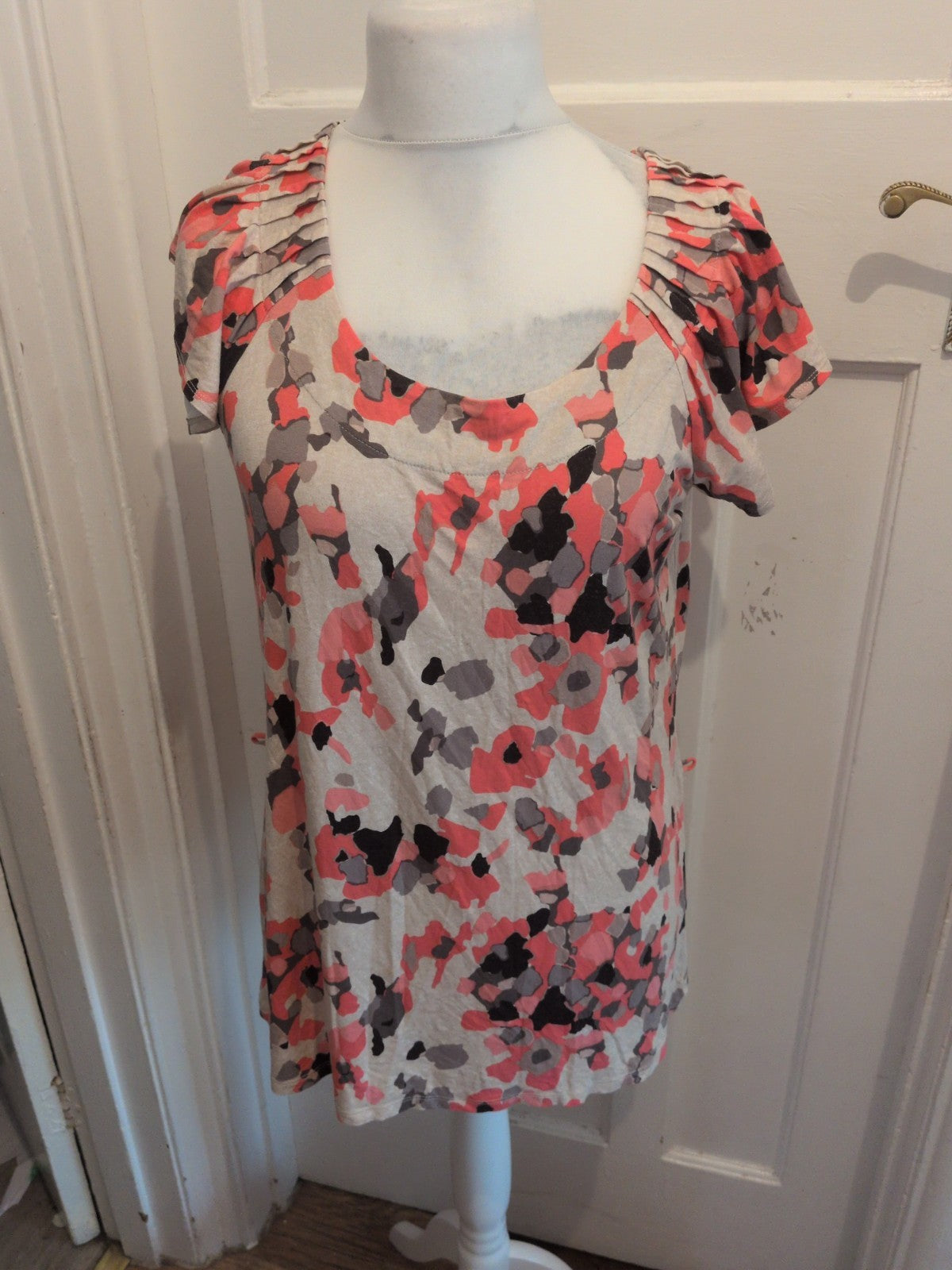 Marks And Spencer 16 Pink/Black/Natural Short Sleeve Blouse