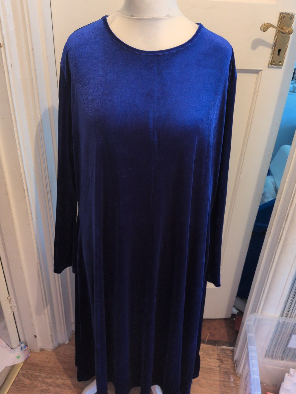 Ladies 4XL Metallic Blue Shiny Long Length Maxi Dress