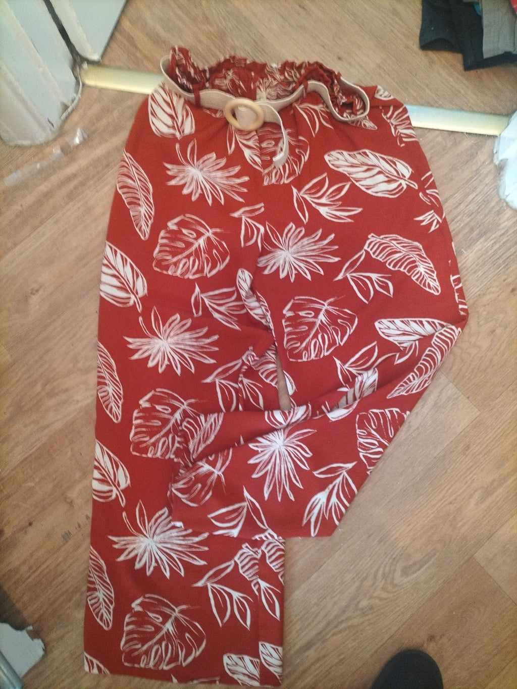 George 12 Orange And Beige Floral Trousers
