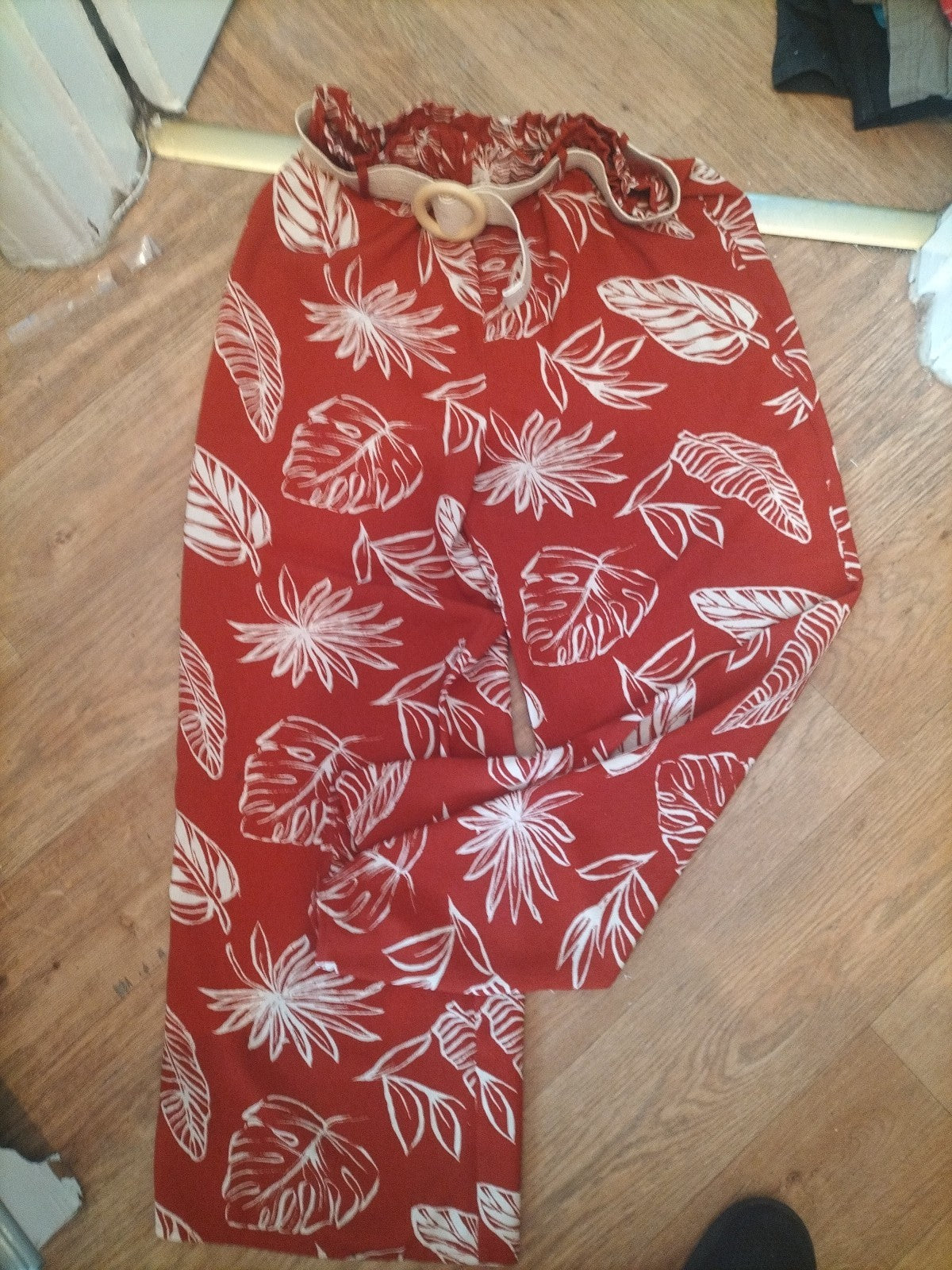 George 12 Orange And Beige Floral Trousers