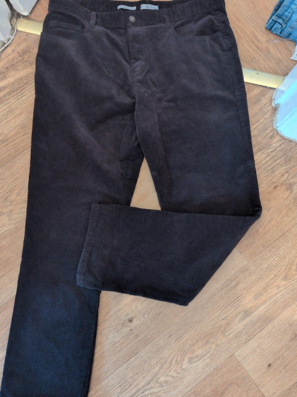 Tu Man 38W 32L Straight Fit Black Slight Rib Trousers Chino