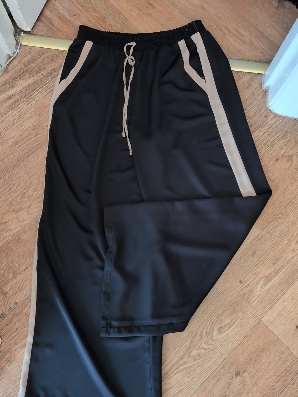 George 14 Black With Beige Trim Elasticated Lightweight Trousers