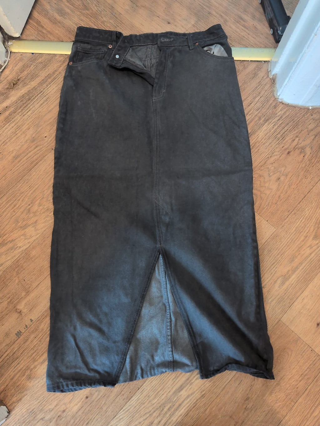EU 42 Dark Grey Denim Long Length Skirt