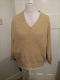 Ladies Dunnes Size Medium Beige Yellow V Neck Jumper