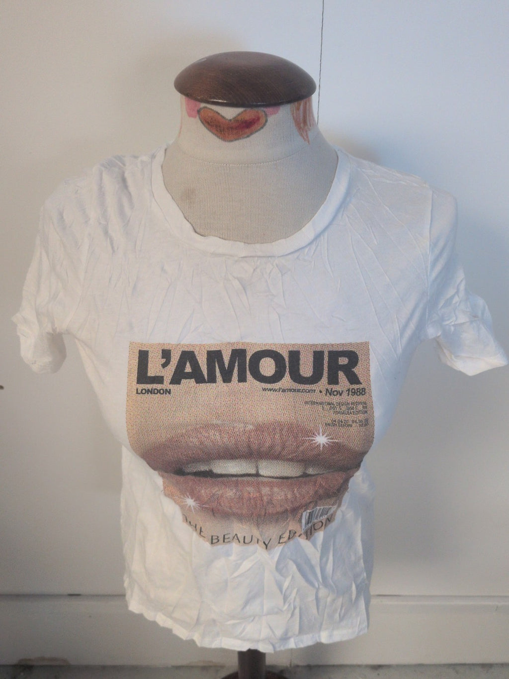 Ladies River Island Size 6 White Print Short Sleeve T-shirt