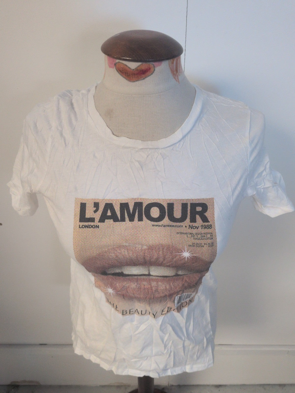 Ladies River Island Size 6 White Print Short Sleeve T-shirt