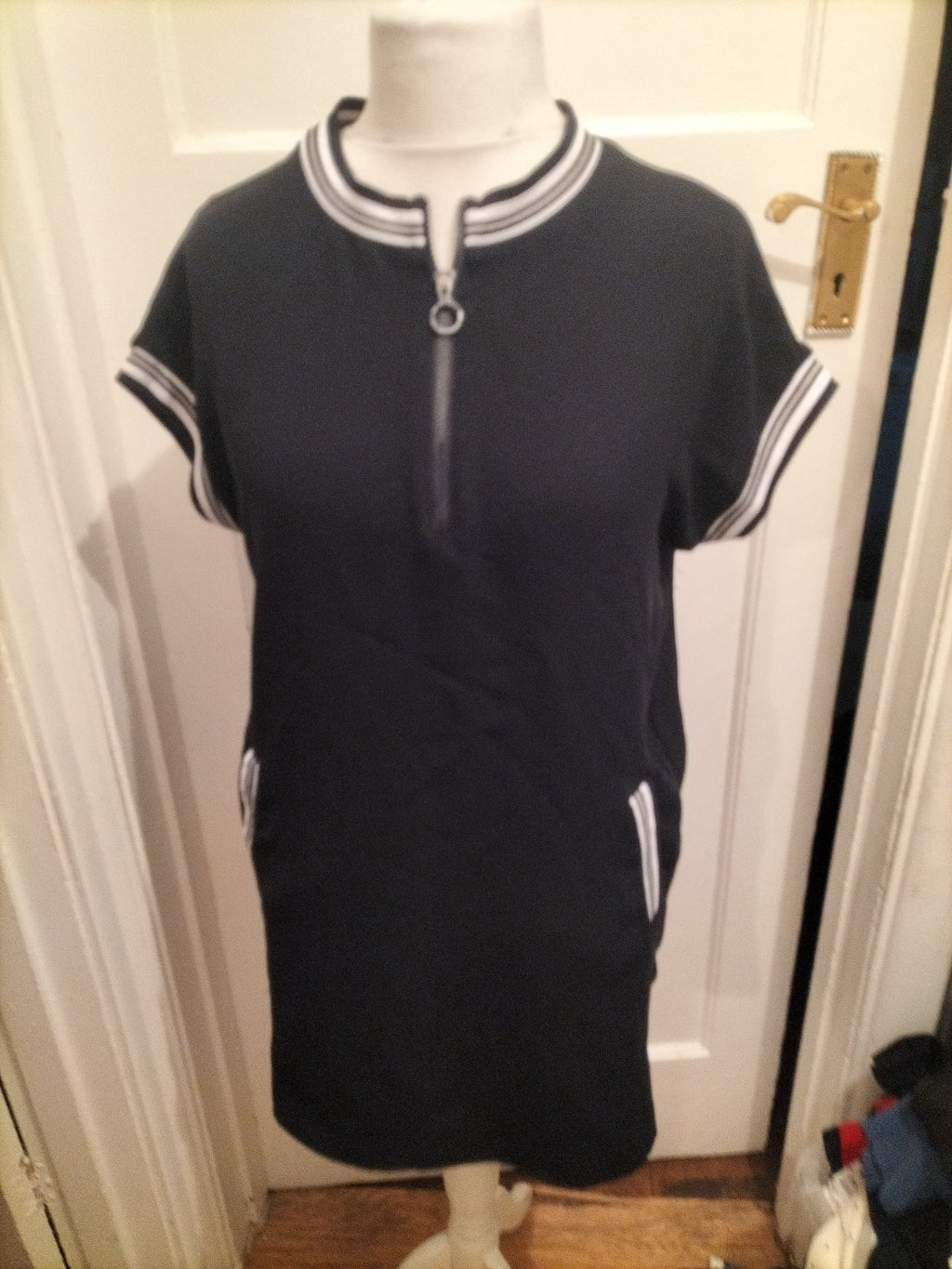 Zara Basic Small Navy Semi Zip Short Sleeve Dress