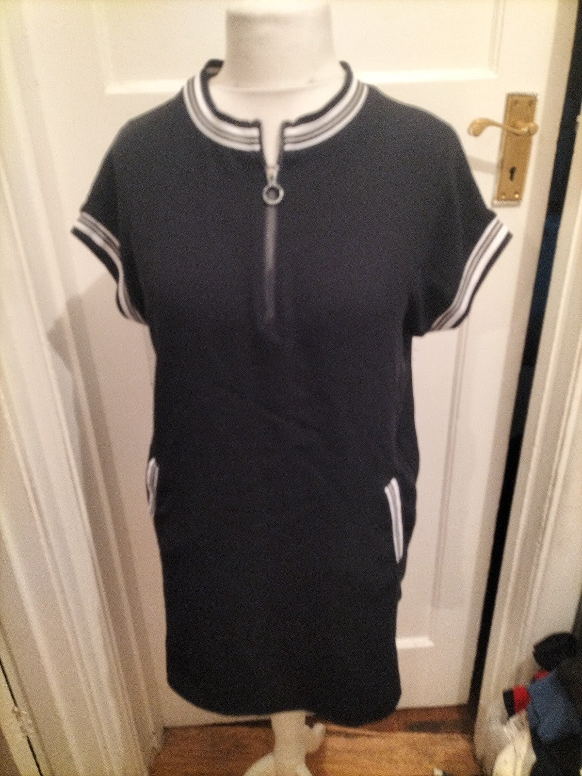 Zara Basic Small Navy Semi Zip Short Sleeve Dress
