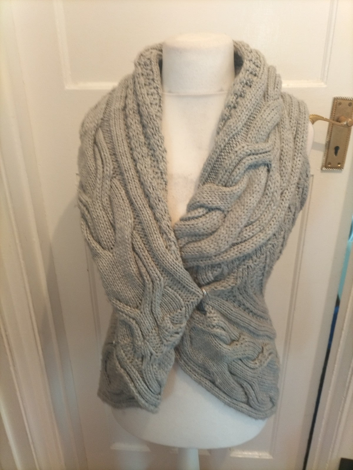Ladies George Size Grey Knit Long Sleeved Cardigan With Collar