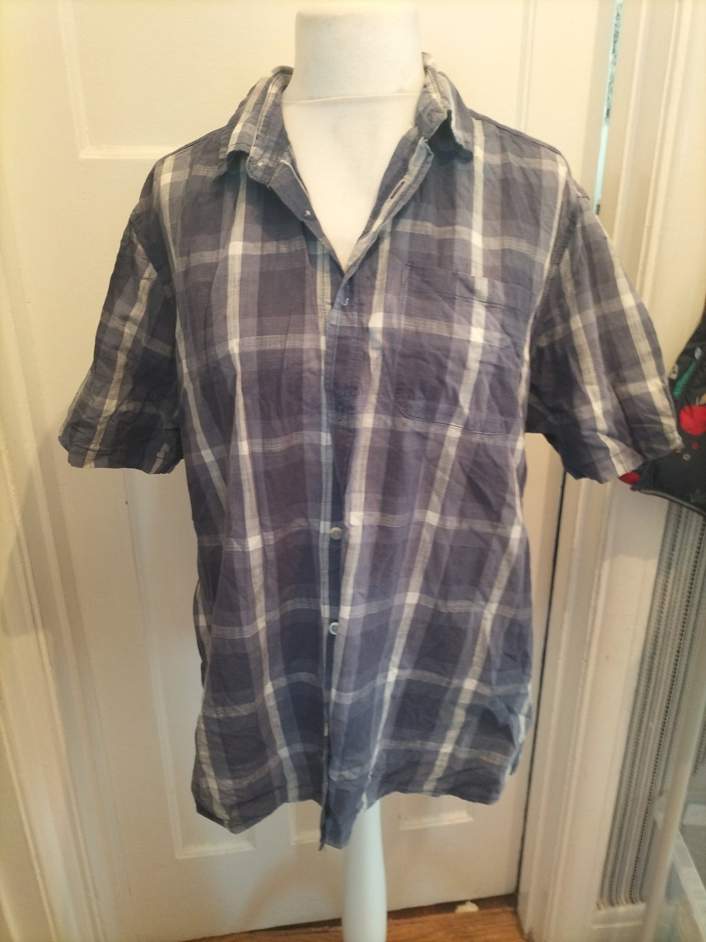 Tu Man Size XL Blue/Grey/Navy Check Short Sleeved Shirt