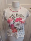 Emreco 14 White Pink Floral T-shirt Short Sleeve Mark On Top Of Neck