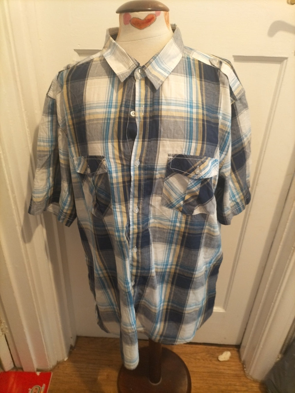 Mens Tog24 Size 2XL White/Grey/Navy Check Short Sleeved Shirt.