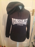 Lonsdale Small Black Print Pullover Hoodie Bobbling