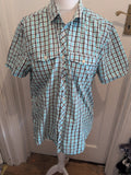 H&M XL Blue Check Short Sleeve Shirt