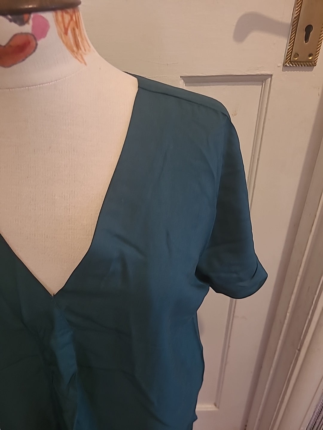Ladies Natura Size XS Bottle Green Short Sleeved Blouse
