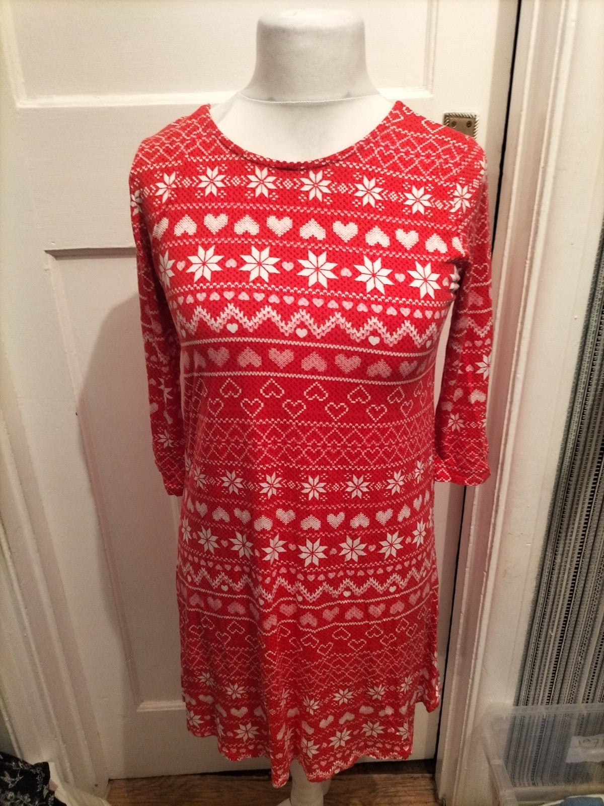 Ladies George Size Small Red Patterned Print Mid Sleeved Dress