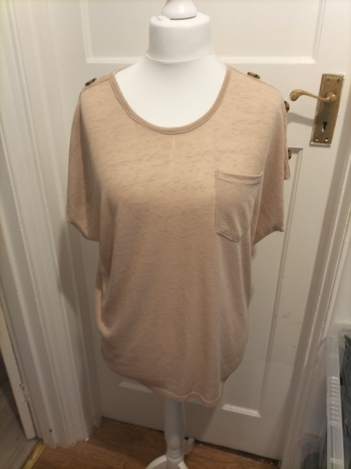Ladies Pep&Co Size Small Beige Pale Brown Short Sleeved Blouse