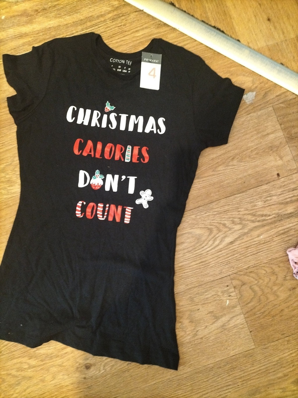 Brand New Ladies Primark Size 4 Black Cotton Printed Tee