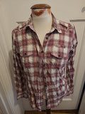 Ladies Gap Medium White Pink Check Long Sleeve Blouse