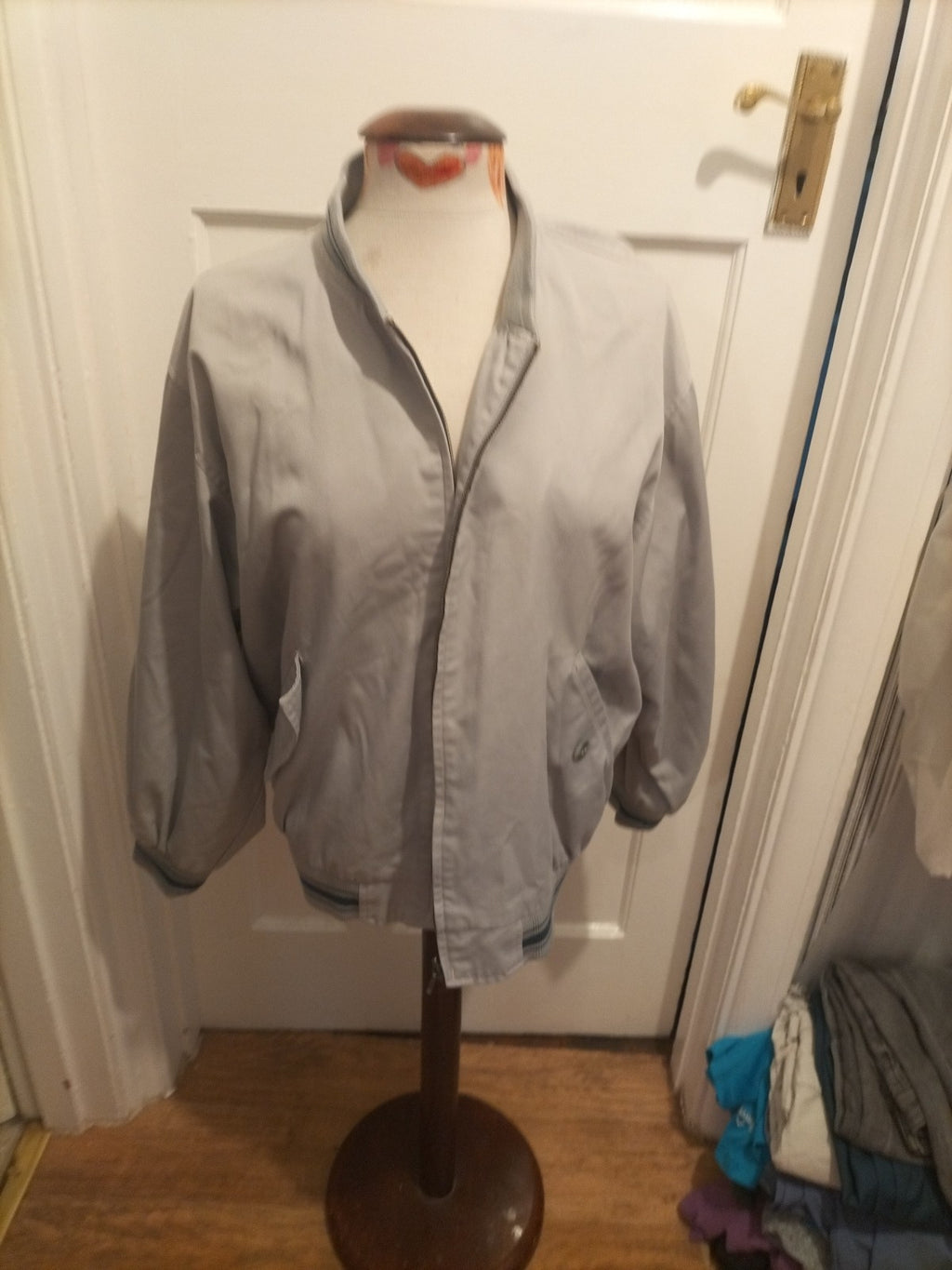 Mens Aviator Size Small Grey Pink Lined Long Sleeve Zipper Jacket