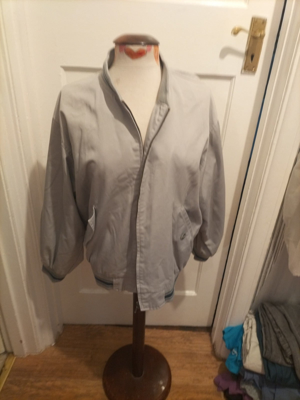 Mens Aviator Size Small Grey Pink Lined Long Sleeve Zipper Jacket
