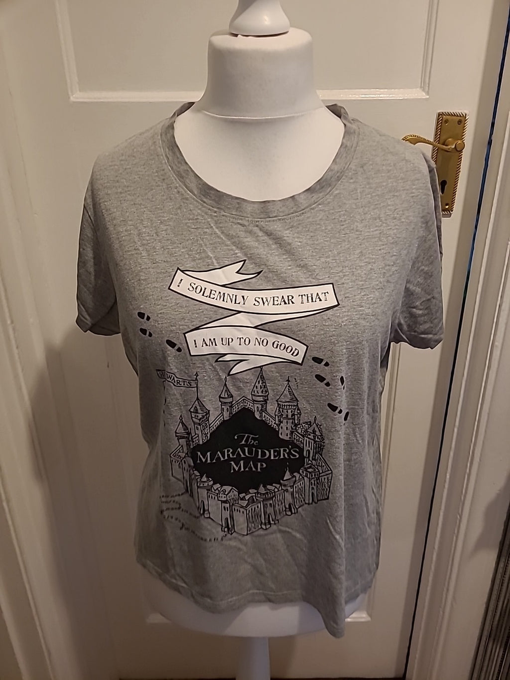 Ladies Harry Potter Size 14-16 Grey Print Short Sleeved Pyjama Top