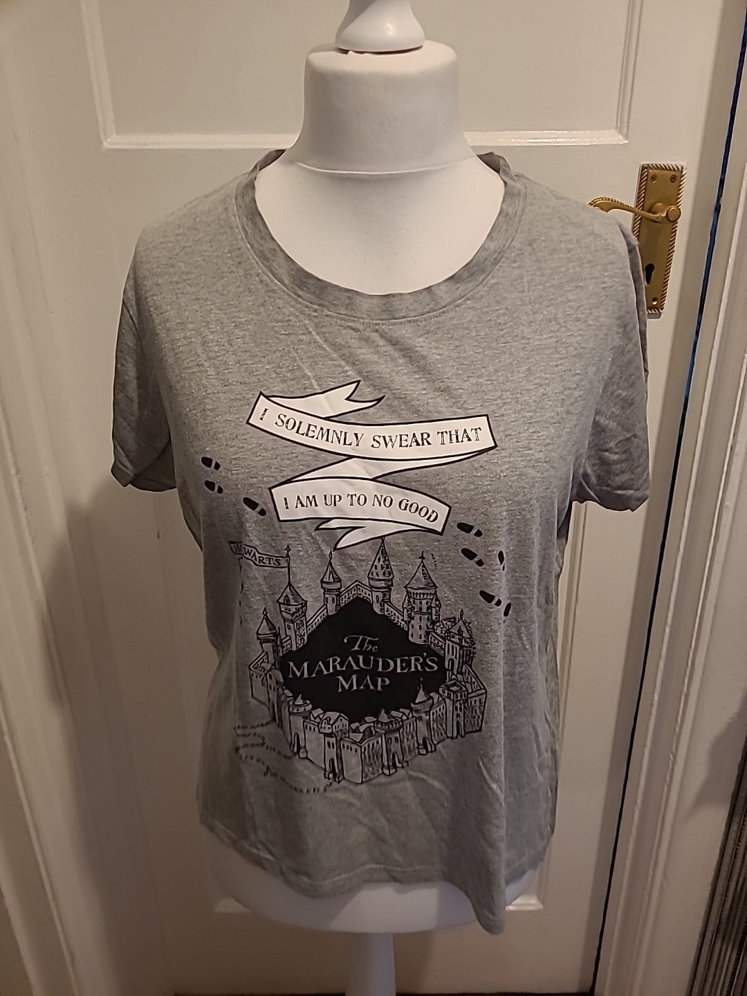 Ladies Harry Potter Size 14-16 Grey Print Short Sleeved Pyjama Top