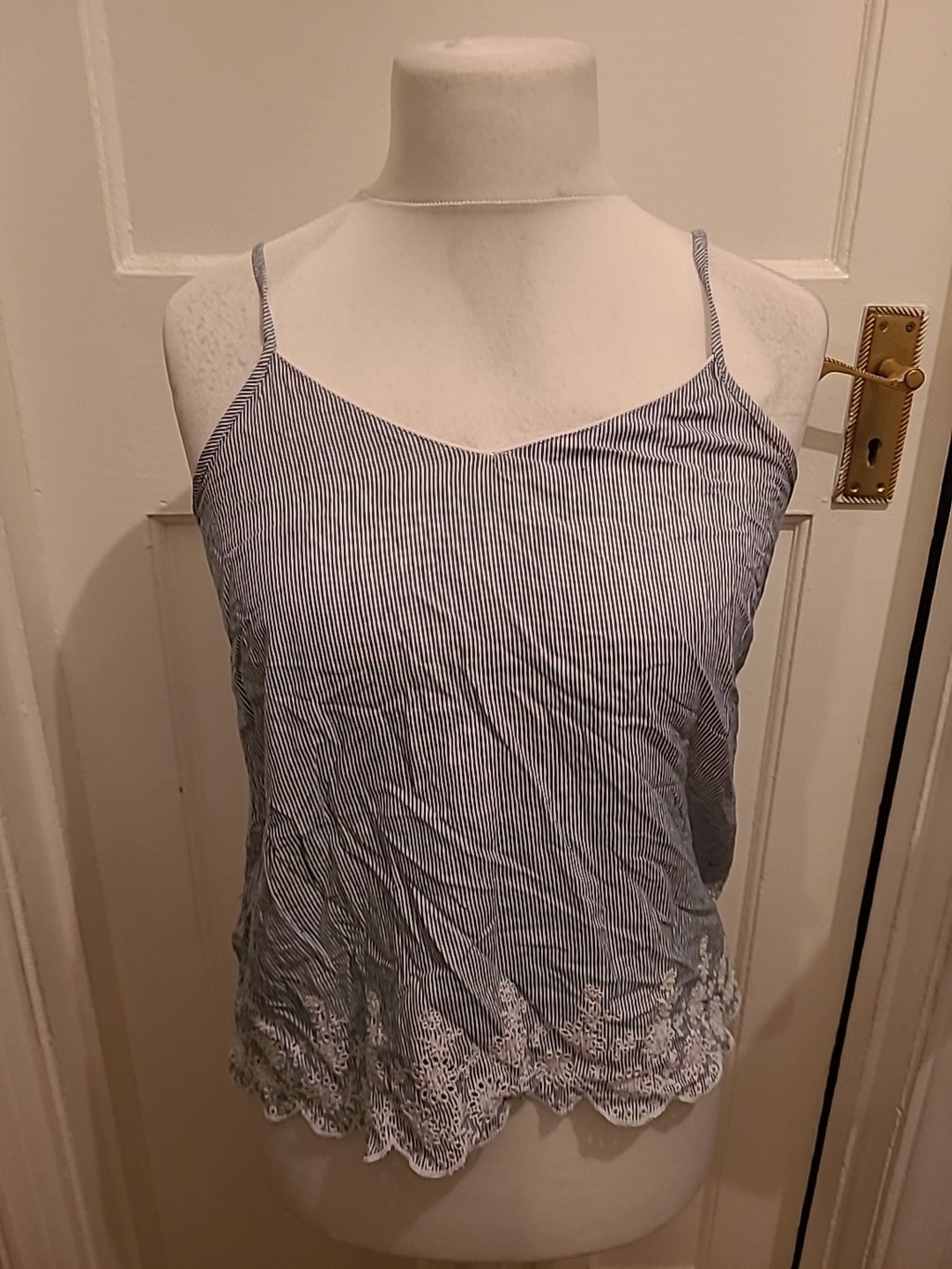 Ladies Primark Size 10-12 Blue Striped Cami Pyjama Top